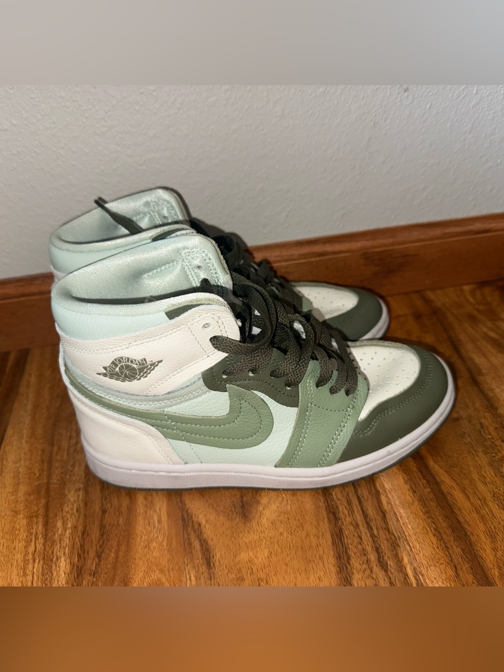 Jordan High Top Sneakers in Mint, Olive & White